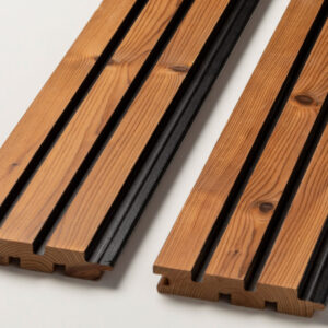 Siparila SOLA on Lämpökäsitelty kuusipaneeli mustilla urilla.